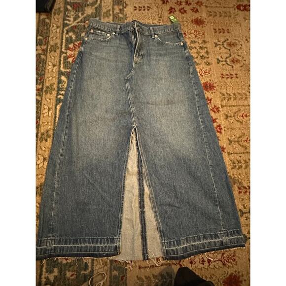 NWT Gap Women's Blue High Rise Indigo Frayed Hem Denim Maxi Skirt Size 14 - Picture 5 of 14